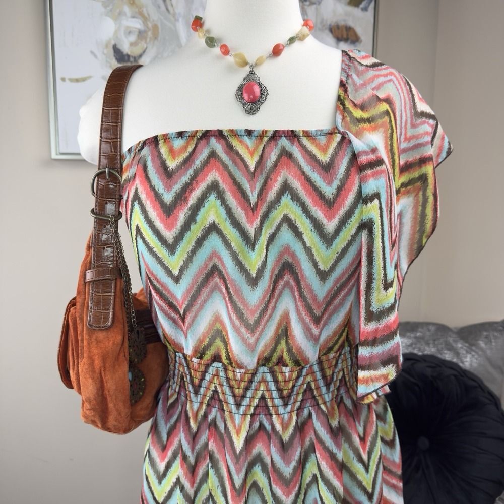Speechless Chevron Tunic Top XL – One Shoulder Y2K Inspired‎ Boho Vibes
